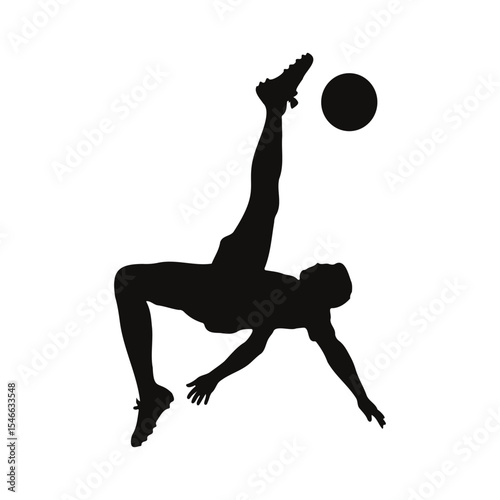 Soccer Football Player Silhouette Icon.
Soccer Player Kicks the Ball, Head Shot, Stunt Kick, celebrating vector illustration.