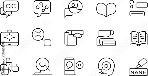 Vector icons set for ui design communication and business elements in modern outline style one hundred chars editable stock vector illustration
