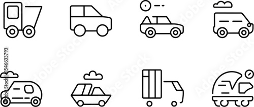 Transportation icons set vehicle car truck delivery service outline style vector illustration design 100 editable stock vector illustration