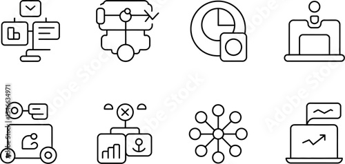 Business strategy icons set vector illustration data analysis and planning management marketing concept editable stock vector illustration