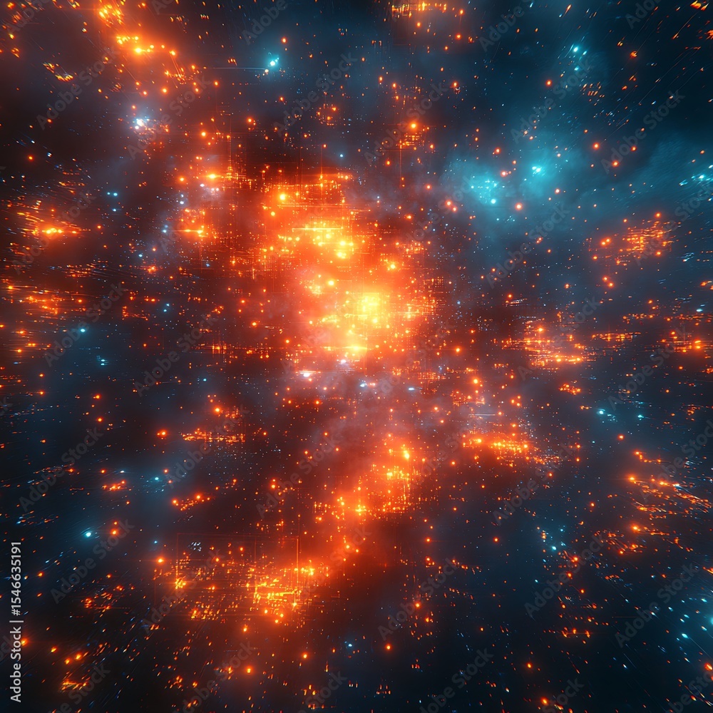 Obraz premium A vibrant and mesmerizing abstract photo depicting a cosmic nebula of stars and celestial formations