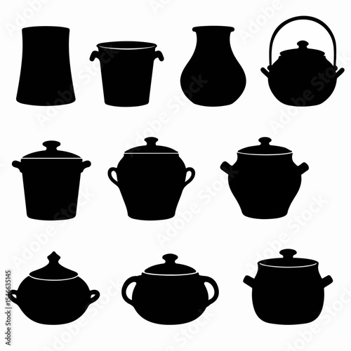 Pottery silhouettes kitchenware containers cooking utensil collection