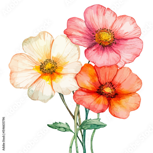 Three isolated red dahlia blossoms bloom beautifully, showcasing their vibrant petals in a summer garden