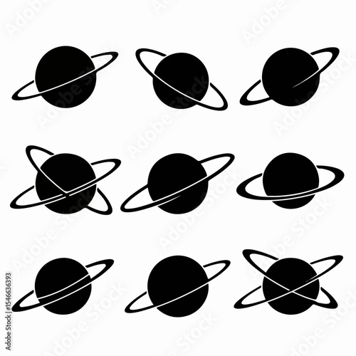 Planet with rings space astronomy icon cosmos