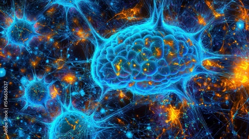 Microscopic view of neurons and synapses, intricate network of neural connections.