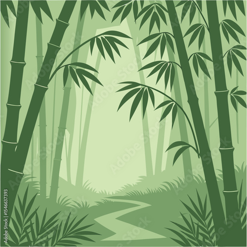 A dense bamboo forest with winding pathway reveals nature's serene and calming beauty