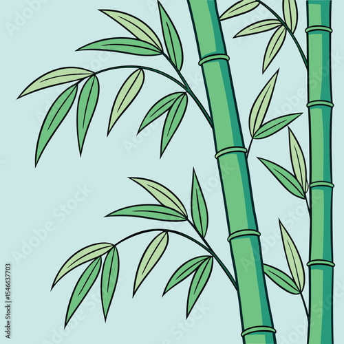 Cartoon green bamboo stalks with leaves create a serene nature themed atmosphere