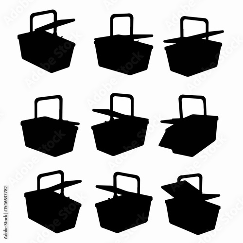Picnic baskets silhouettes arranged on a white background