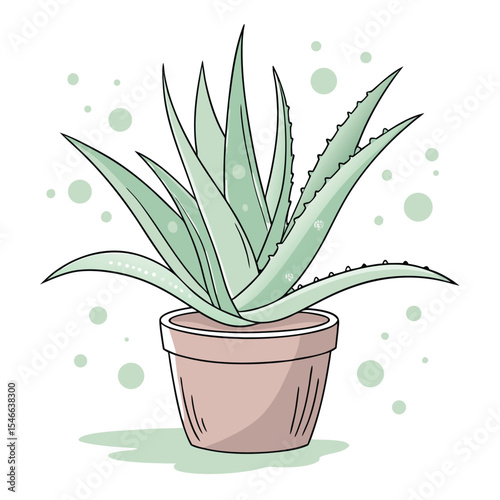 Light green Aloe vera plant sits in a pink pot with a transparent background