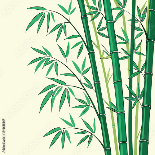 Lush green bamboo stalks and delicate leaves create a serene and organic pattern