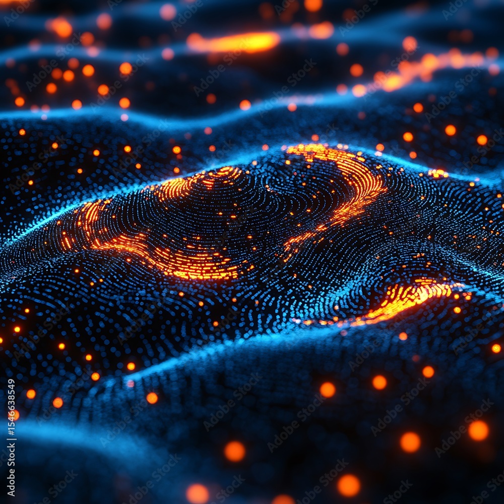 Abstract digital data visualization showcasing glowing particles representing network connections in a photo Abstract digital data visualization showcasing glowing particles representing network connections in a photo