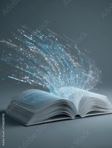 An open book with pages turning into digital data streams, representing the integration of technology and education in AI educational tools.