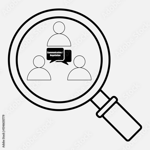 Art & Illustration of Communication and Negotiation Analysis Icon – Flat Vector Symbol for Inspection, Dialogue, and Evaluation, EPS-10