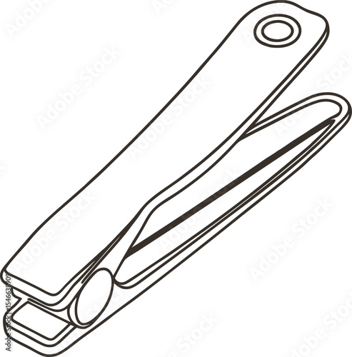 Minimal line art of a metal nail clipper in isometric view, ideal for hygiene, grooming, manicure themes, and personal care illustrations in clean modern design projects.