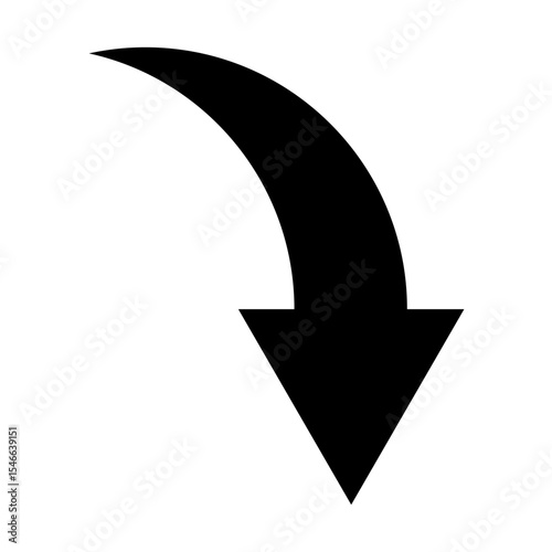 Curved Arrow Icon in black facing downward – Flat Vector Arrows for Direction and Navigation in black, EPS-10