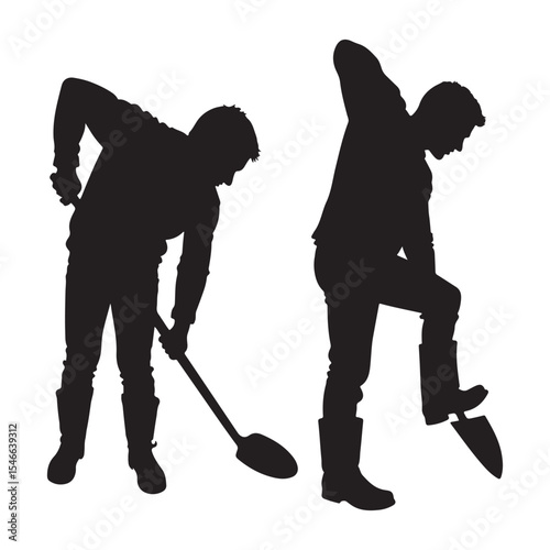 Worker sweeping with besom vector silhouette illustration isolated on white. City utility service washing communal company