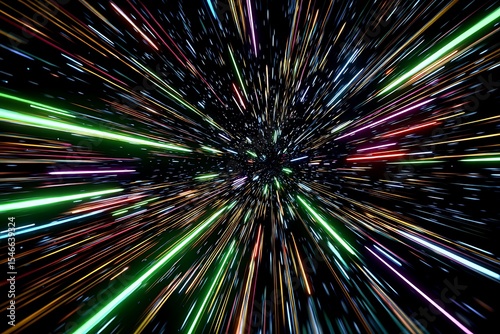 Abstract hyperspace jump background with colorful light trails and warp speed effect for wallpaper use