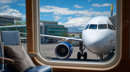 Watching airplanes take off from a large airport window