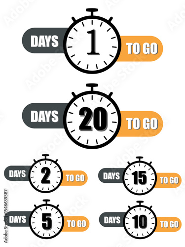 Countdown & Days To Go Icons – Flat Vector Time and Deadline Symbols, EPS-10, Illustration of Days to Go meaning countdown.