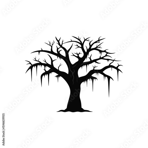 Creepy Silhouette of Bare Tree with Hanging Moss