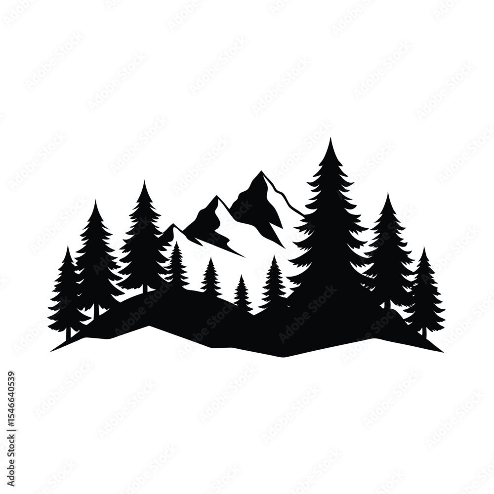 Obraz premium Christmas winter forest vector illustration with snow, fir trees, and a festive holiday landscape