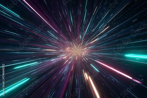 Abstract hyperspace background with light streaks for futuristic technology and data stream concept