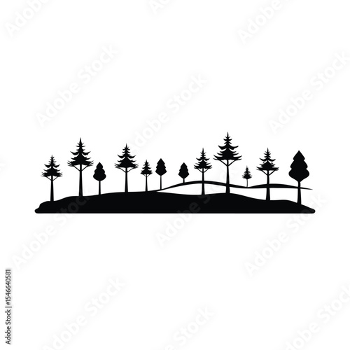 Pine trees silhouette against a vibrant blue sky with a hint of sunset clouds, showcasing the peaceful forest landscape and a lone bird