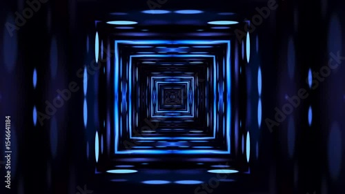 A dark tunnel of blue neon tube lights glowing creates a mesmerizing and immersive experience. 4K 3D Animation Loop Futuristic Sci Fi Lines