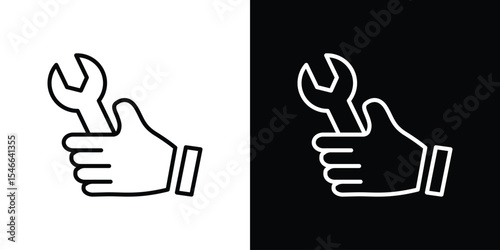 Spanner in hand icon in black. flat graphic vector icon