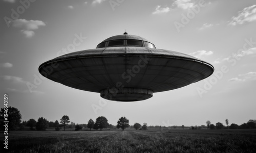 A Black and White, Grainy Photo of a Supposed UFO, 1950s Style