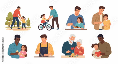 Father and grandfather reading with kids – multigenerational family time and storytelling.