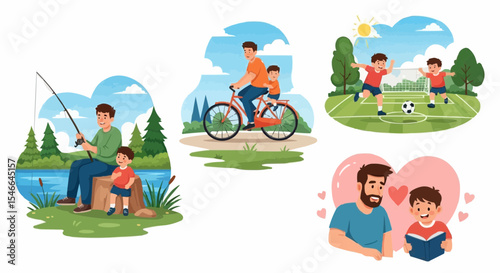 Father teaching child to ride a bicycle – family bonding and parenting moment outdoors.