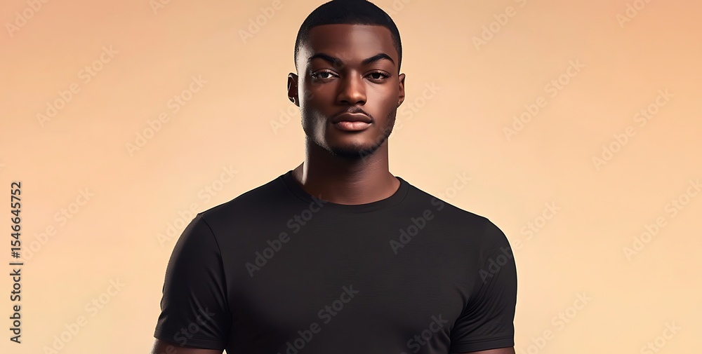 Obraz premium Stylish Black T-Shirt Mockup Male Model