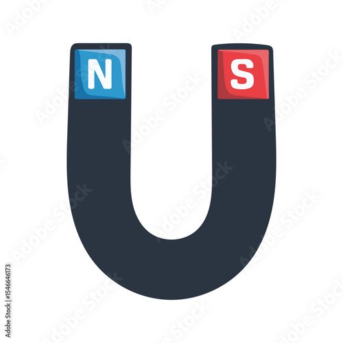 U Shaped Magnet Icon – North South Magnetic Poles Clipart Illustration