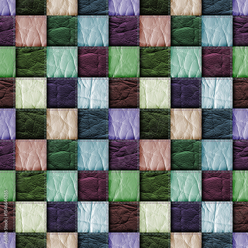 seamless leather patchwork background, multicolored squares