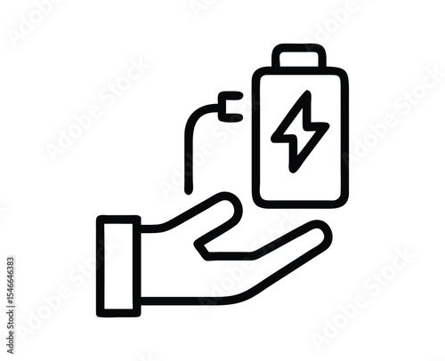 Powering Up Hand Holding a Battery Icon, Representing Energy and Charging