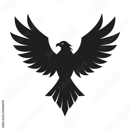 Bold Eagle Silhouette with Spread Wings and Sharp Beak in Simplified Vector Style.
