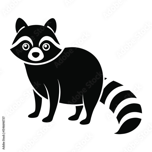 Raccoon Silhouette Standing on Hind Legs with Striped Tail and Masked Eyes Vector.