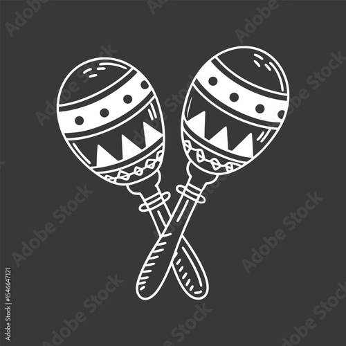 Pair of detailed hand drawn monochrome maracas with ethnic patterns. National symbol of Mexico. Sketch illustration.