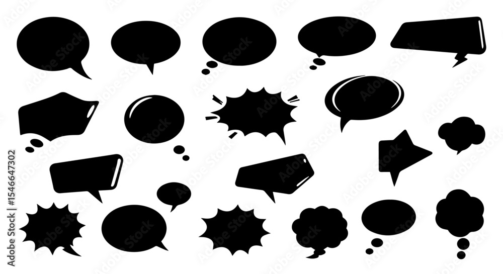 Fototapeta premium Blank speech bubbles collection for communication design. Set of empty speech bubbles includes various shapes and sizes ideal for infographics and presentations.