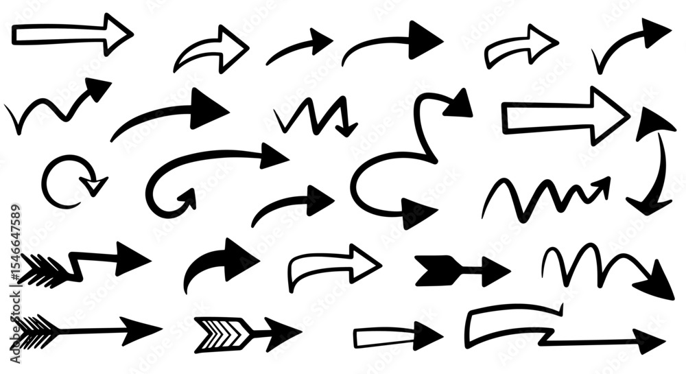 Collection of hand-drawn arrows. Set includes various shapes and styles of arrows for design projects. Arrows collection perfect for presentations, infographics, and websites. Collection of hand-drawn arrows. Set includes various shapes and styles of arrows for design projects. Arrows collection perfect for presentations, infographics, and websites.