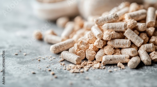 A close-up of wood pellets showcases a sustainable fuel option, emphasizing eco-friendly heating solutions that contribute to a greener environment and reduced carbon footprint.