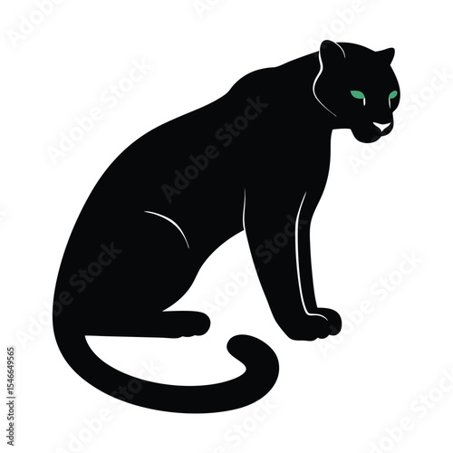 Elegant Silhouette of a Black Panther: A captivating minimalist illustration of a black panther, embodying the untamed spirit of the wild, with striking green eyes and a sleek, powerful silhouette. 