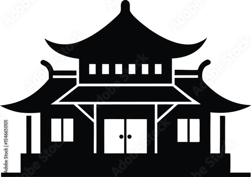 Chinese house silhouette vector illustration. black chinese building. with white background