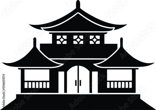 Chinese house silhouette vector illustration. black chinese building. with white background
