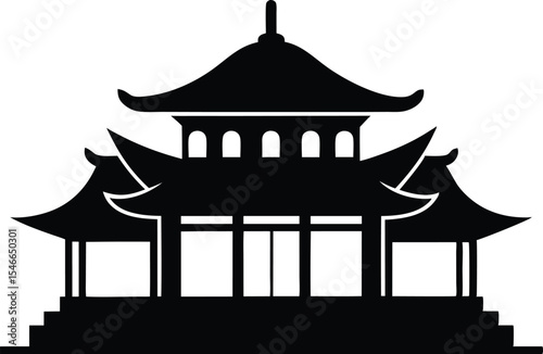 Chinese house silhouette vector illustration. black chinese building. with white background