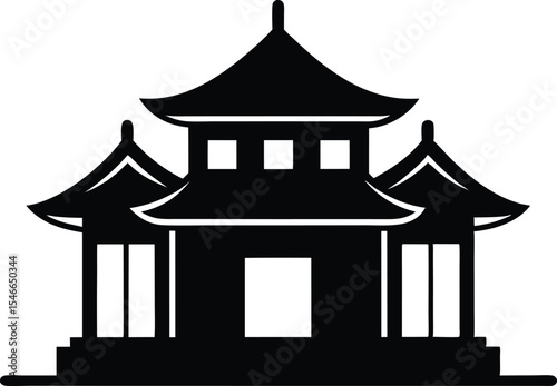 Chinese house silhouette vector illustration. black chinese building. with white background