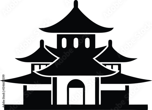 Chinese house silhouette vector illustration. black chinese building. with white background
