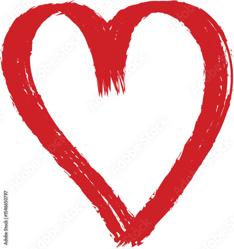 Red love heart made of rough strokes isolated over white background for Valentine s Day, wedding or other purpose. Hand drawing vector illustration. 