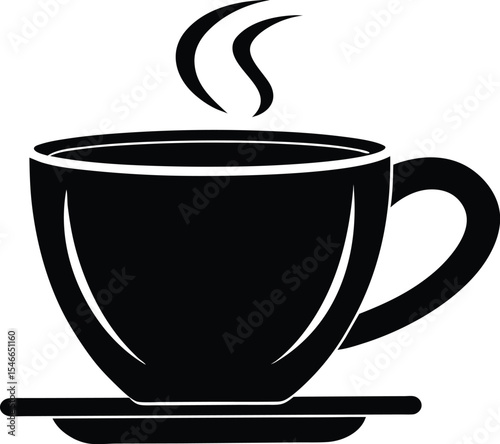 Coffee cup silhouette with steam vector illustration, a cup of hot coffee or caffeine drink flat vector icon